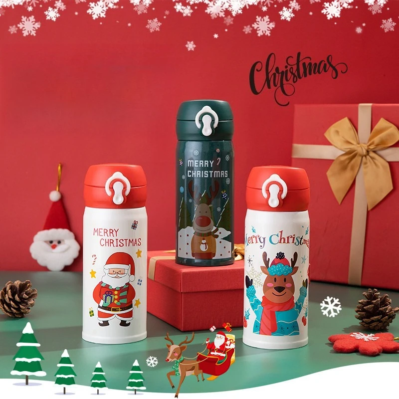 300ml Christmas Thermos Bottle Cute Cartoon Reindeer Cup Holiday Gift for Kids High Quality Present Bounce Water Bottle