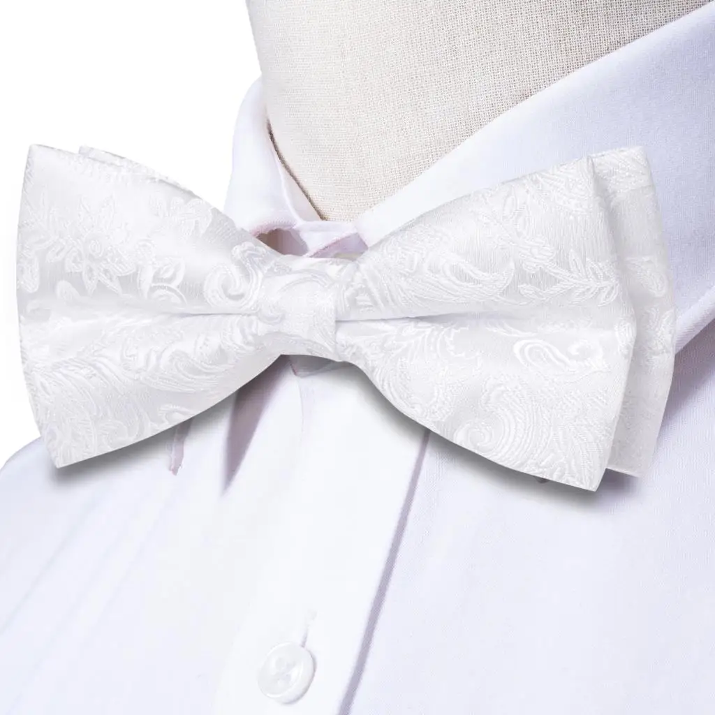 Hi-tie seda masculino laço lenço abotoaduras conjunto branco preto cinza prata pré-amarrado borboleta nó gravata borboleta para negócios de casamento masculino