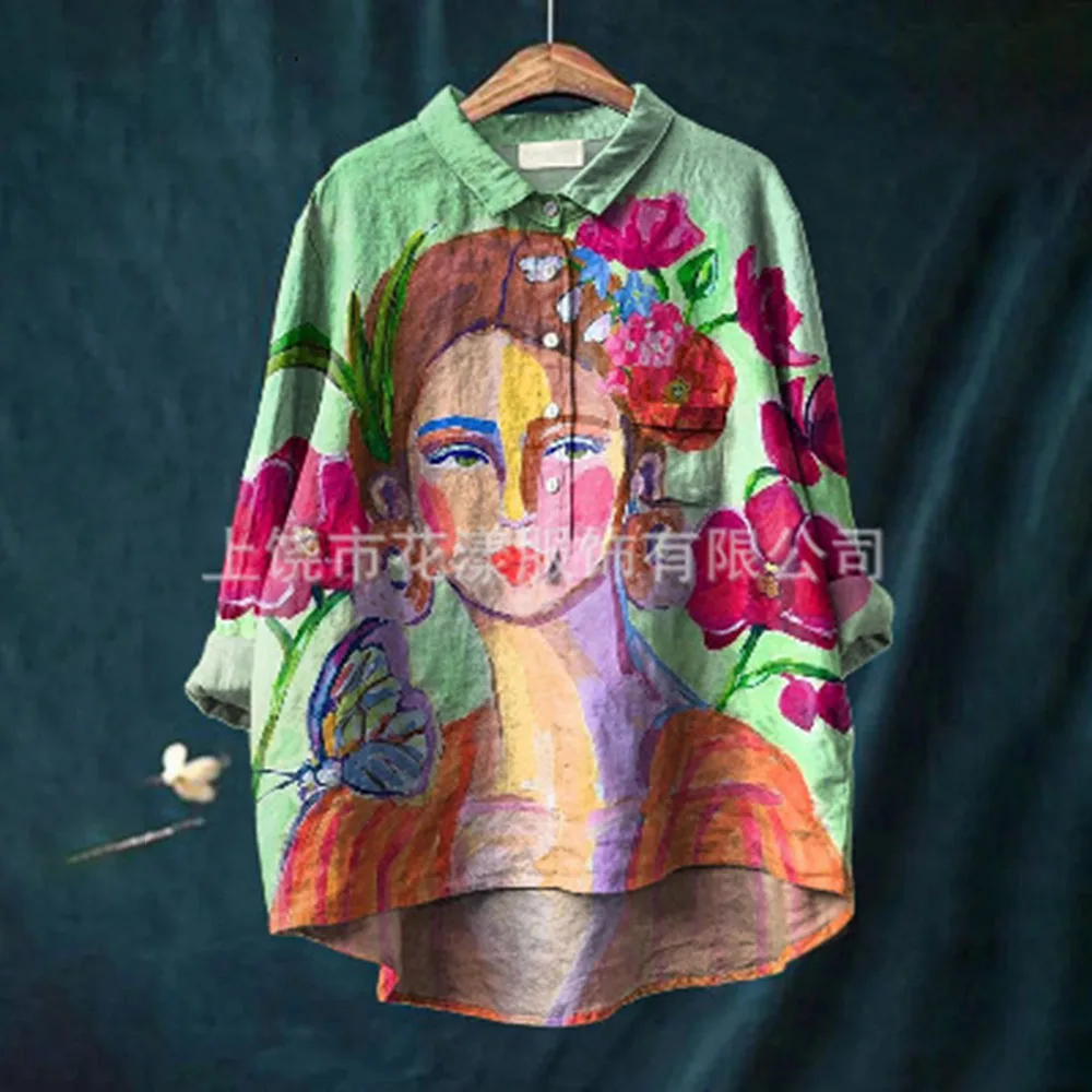 

Vintage Long Sleeve Loose Blouse Women Summer 2026 Fashion 3d Print Turn-down Collar Shirts And Tops Elegant