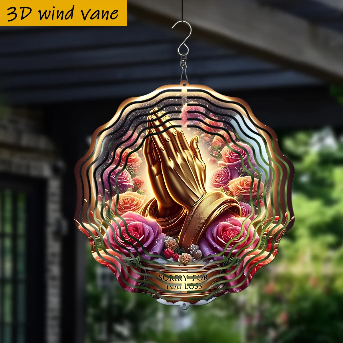 CIFBUY Prayer Grateful Rose 3D Wind Chime Metal Spinner with 360 Rotating Hook Whimsical Rainbow Style Hanging Ornament for Gard