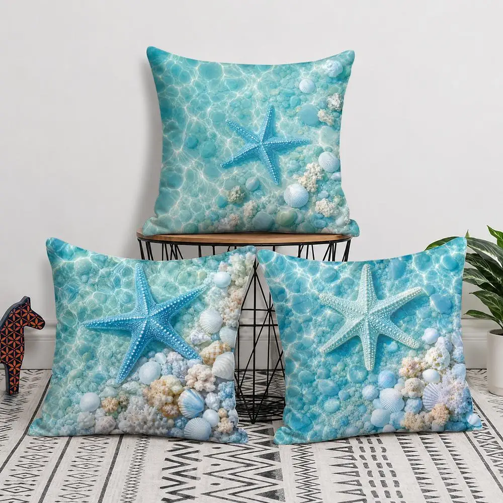 Underwater Sea Creature Cushion Cover Silky Short Plush Invisible Zipper Dustproof Sofa Pillow Case For Home Decor
