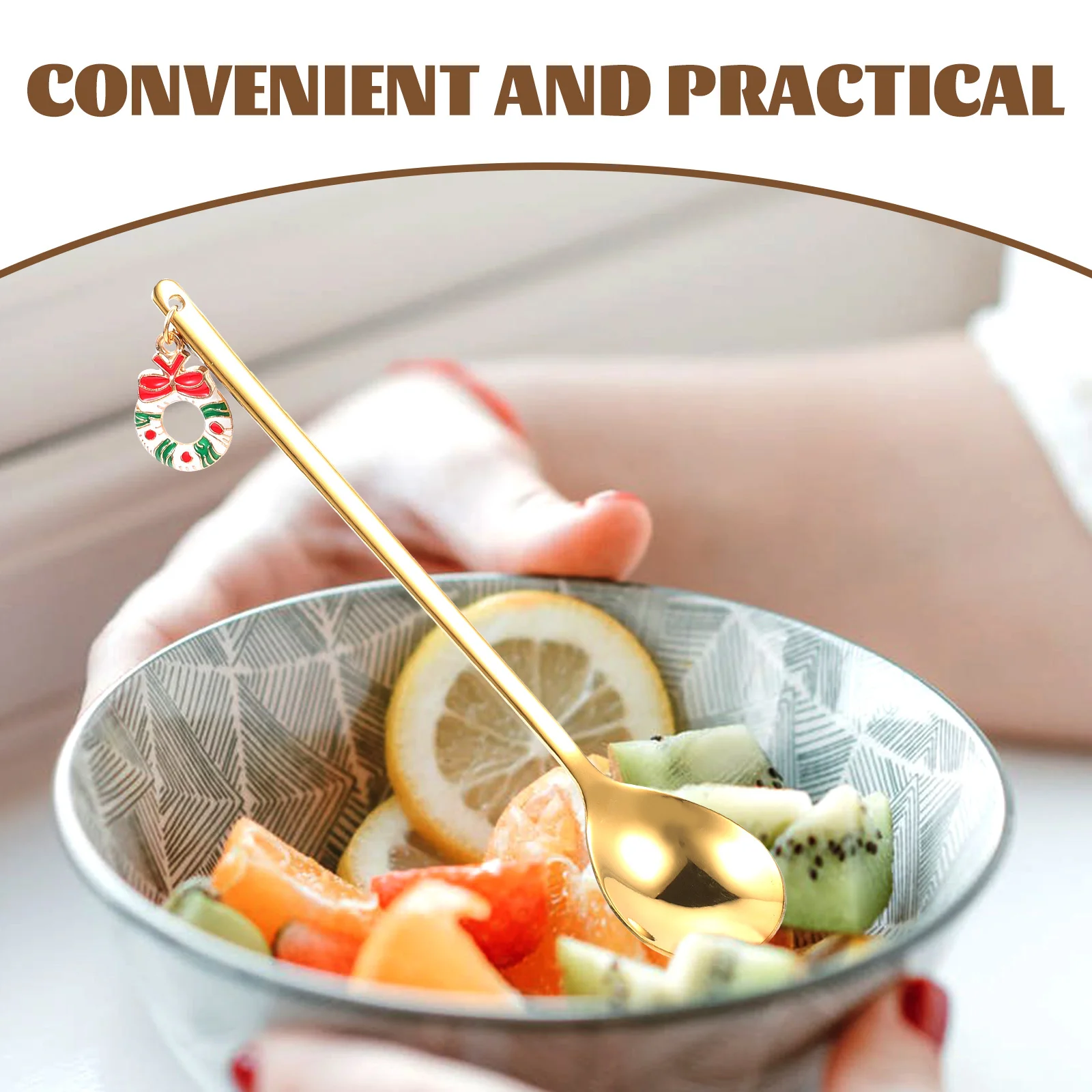 

3Pcs Christmas Dessert Spoons Set Stainless Steel Stirring Spoons with Pendant Ornament for Coffee Ice Cream Cake Tableware