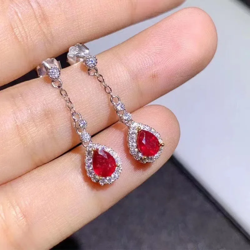 New In Silver 925 Diamond Sparkling Tassel Water Drop Ruby earrings for women Fashion Red Exquisite Earings Wedding Jewelry