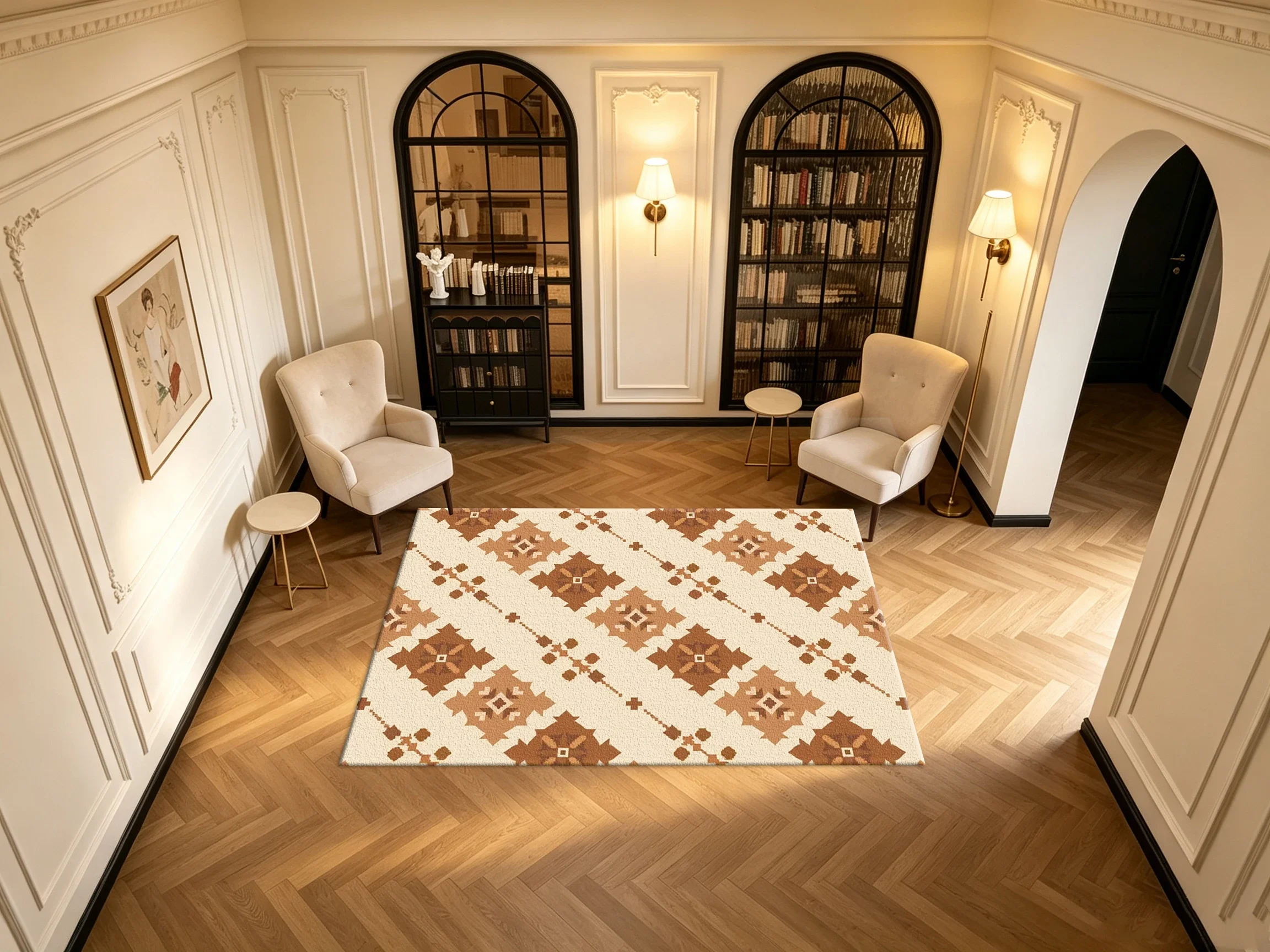 Beige Brown Southwest Tribal Geometric Carpet Flooring Vintage Boho Ethnic Diamond Motif Seamless Printed Square Area Rug for Ho
