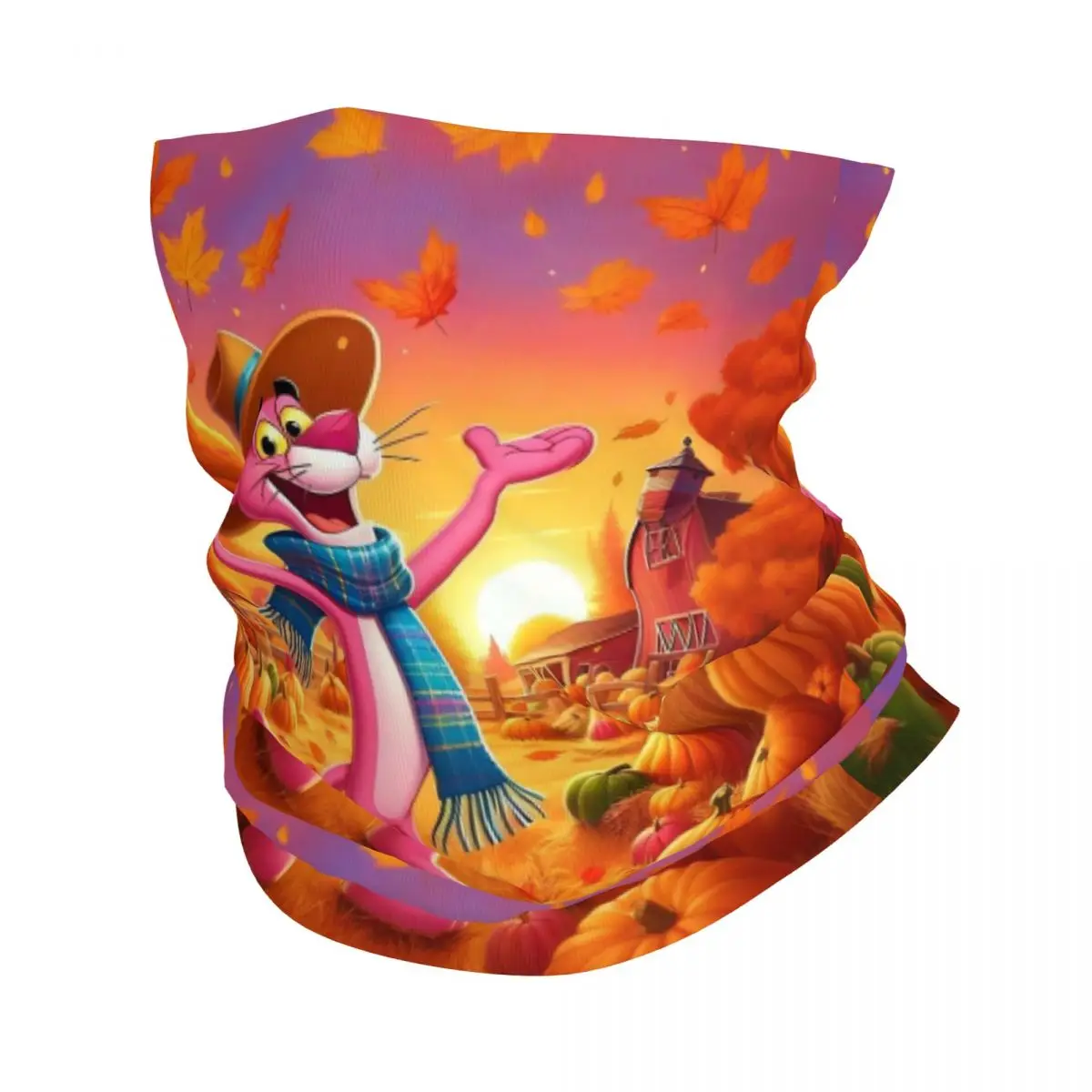 Polaina de cuello de dibujos animados de Pantera Rosa personalizada para hombres y mujeres a prueba de viento invierno leopardo Kawaii Anime Bandana bufanda para ciclismo