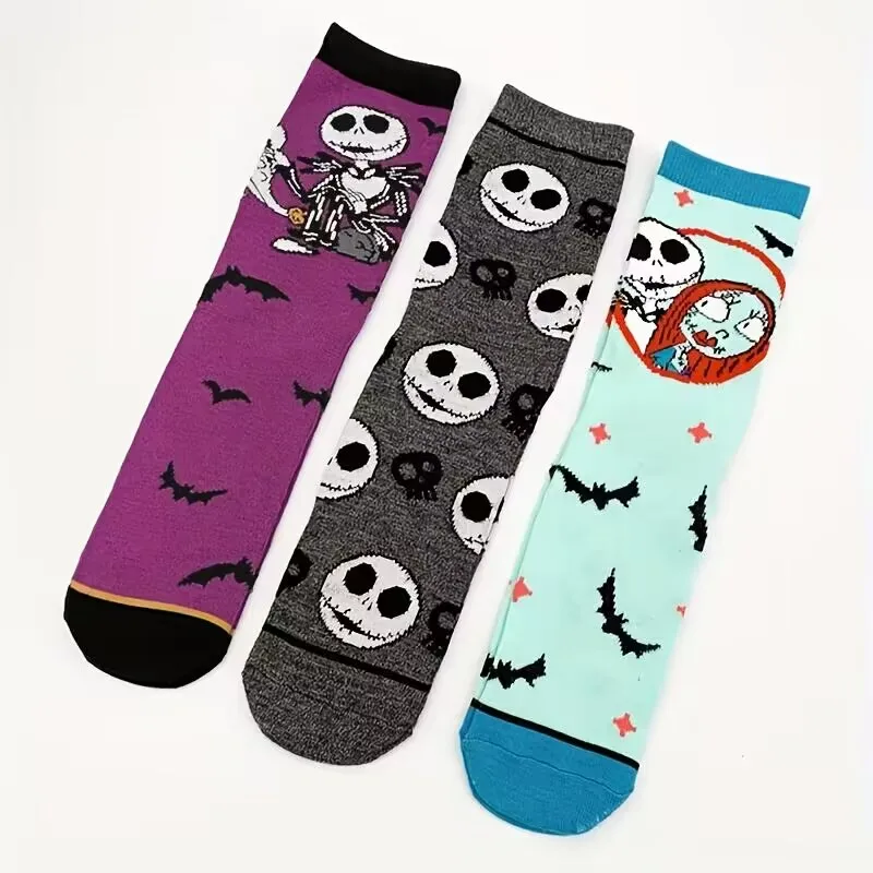 3 Pairs of Halloween Series Captain Jack Crew Socks With Novel Patterns Creative Gift Socks Suitable For Both Men and Women