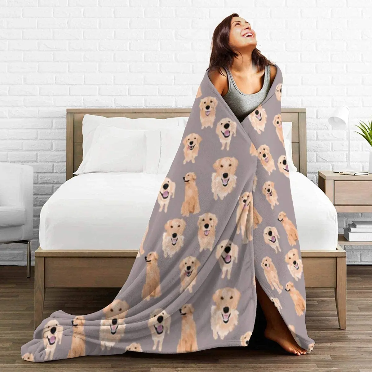 Flannel Fleece Plush Blanket Golden Retriever Companion Dog Pet Animal Pattern Throw for Sofa Bed Couch Air Conditioning Blanket