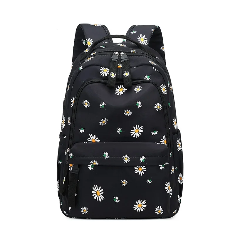 Flower Backpack Women Teenager Cute Kawaii Backpack 2023 New School Bags for Girls Kid Children Students Schoolbag Korean Black