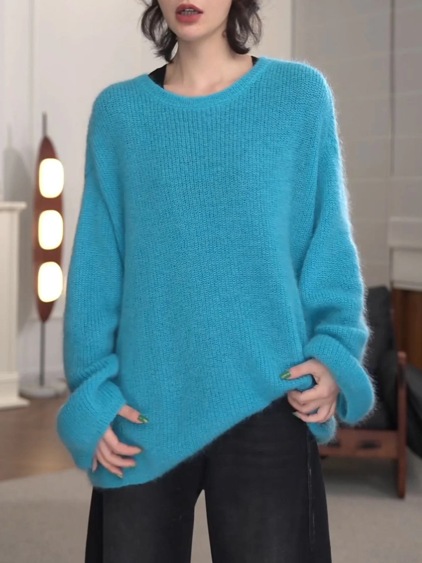 

Синий вязаный свитер женский, мягкий, в корейском стиле, для повседневной носки, модный топ больших размеров, осень-зима, новинка, теплый, с длинными рукавами, с круглым вырезом.