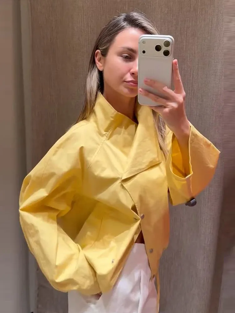 Stehkragen-Jacke mit Seitenverschluss und Kordelzug am Saum, Oversize-Jacke für Damen, Streetwear, Langarm, Einreihig, Lockerer Mantel, Neue Damen-Oberbekleidung – Detail 10
