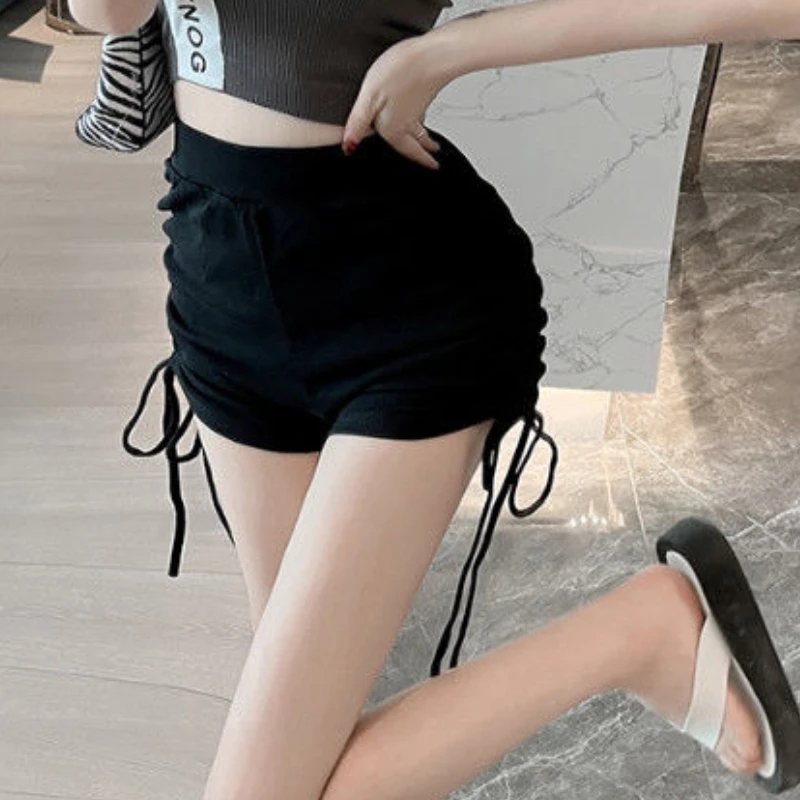 Shorts Frauen Weiche Dünne Falten Hohe Elastische Taille Jogger Junge Teens Sommer Ulzzang Casual Femme Hosen Alle-spiel Solide einfache