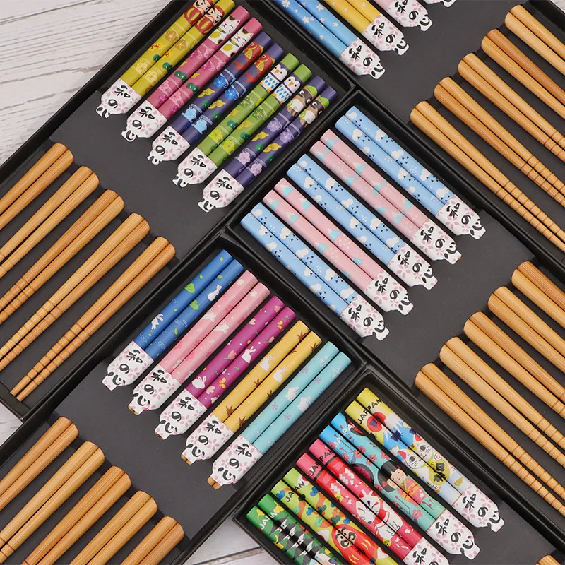 5 pair of bamboo chopsticks household long chopsticks non-slip set tableware chopsticks Multi color Wooden Chopsticks set