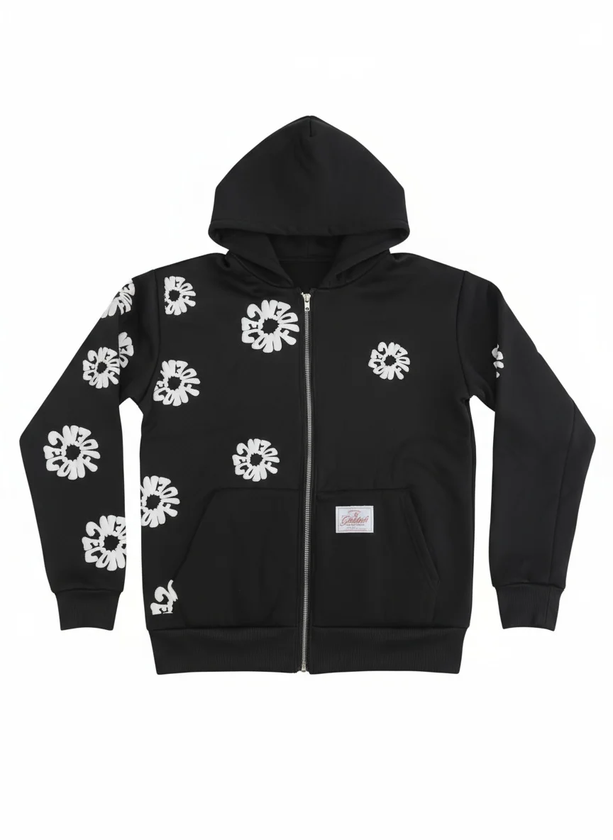 

Мужская белая толстовка с капюшоном на молнии с цветочным принтом, рубашка с капюшоном и карманами, модный и модный уличный стиль