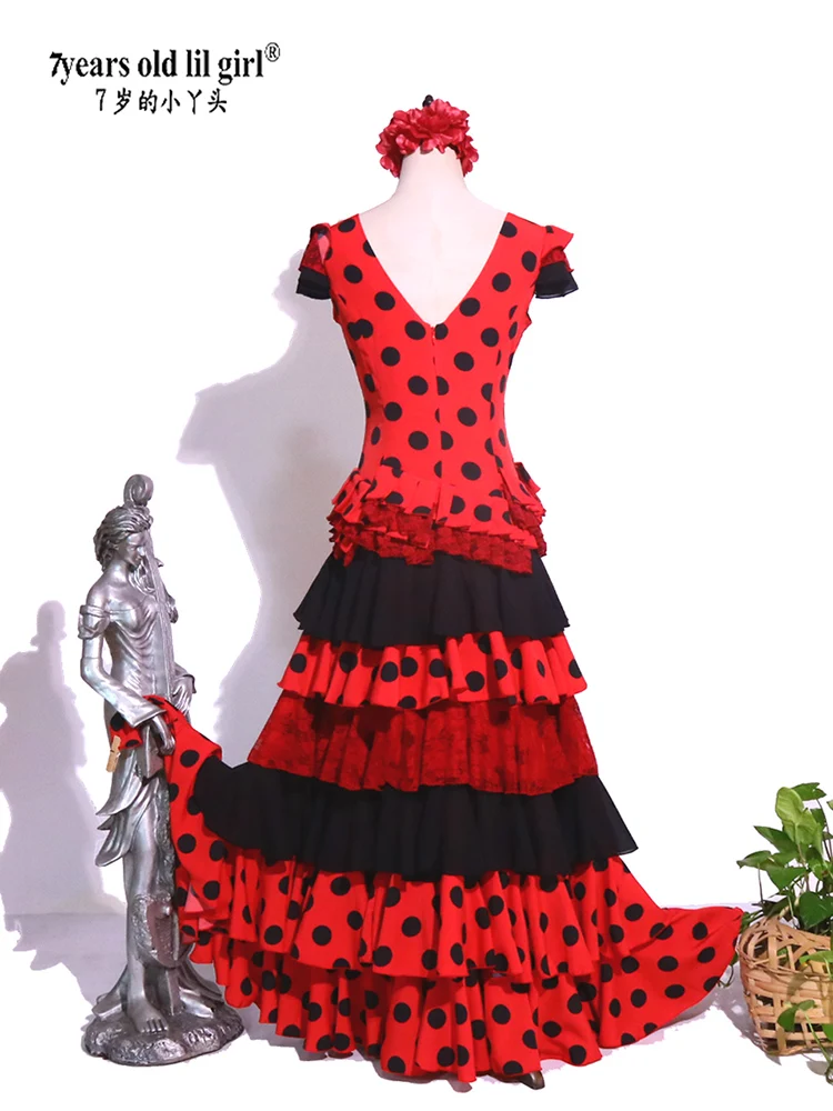 Vestido de dança espanhola lilgirl de 7 anos, vestido de flamenco, feminino, GI13