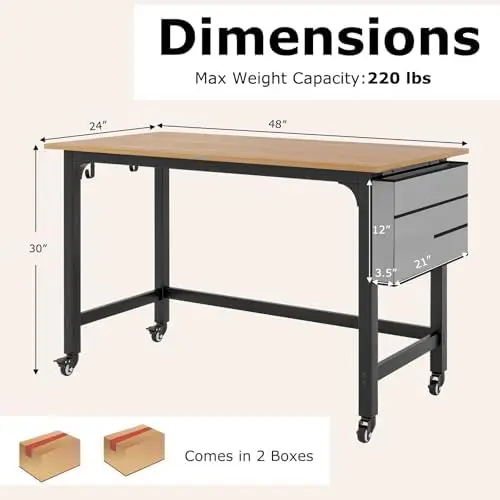 طقم طاولة غرفة الاجتماعات مكون من قطعتين، مكتب متنقل مع حقيبة تخزين وخطافات، طبيعي