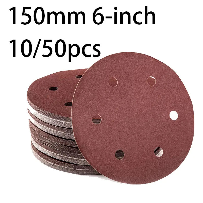 

10/50 шт. 150 мм (6 дюймов) шлифовальные круги на липучке с 6 отверстиями для эксцентриковых шлифовальных машин