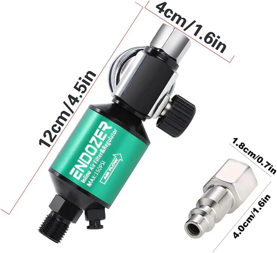 Endozer Air Filter with Air Regulator Spray Gun Air Regulator Gauge Air Spray In-Line Water Trap Filter Tools for Paint Spraygun