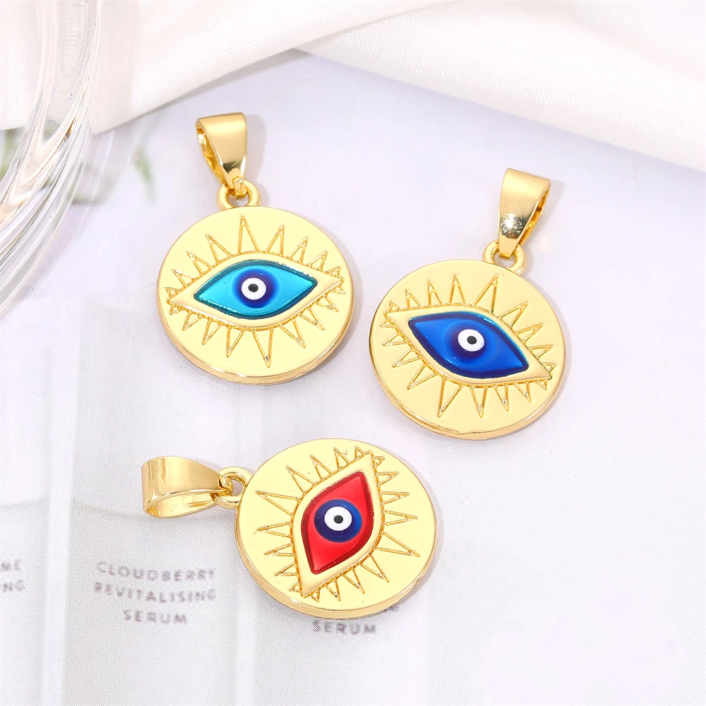 HUAMI 18k Gold Plated Women's Evil Eye Pendant Charms For Jewelry Making Eyelashes Silver Coin Pendants DIY Jewelry Accessories