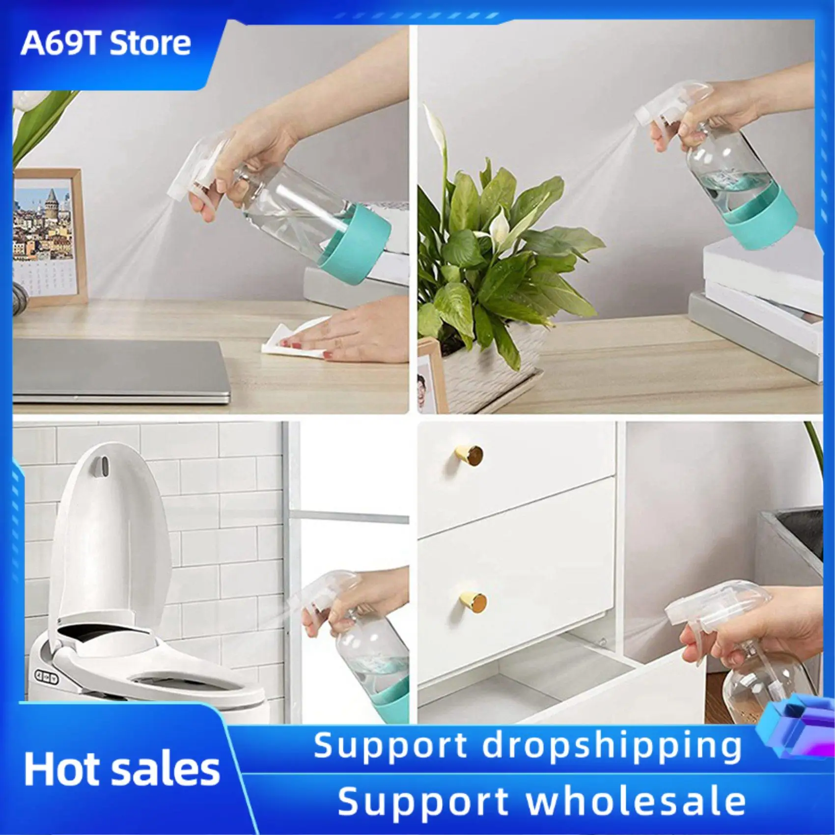 

A69T 2X Clear Glass Spray Bottles With Silicone Sleeve, Refillable Empty Bottle For Cleaning Solutions, Water Sprayer