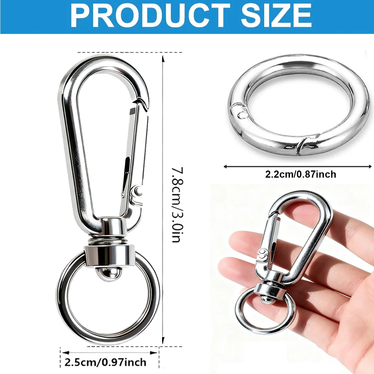 4/8PCS Metal Swivel Snap Hook with Spring Ring for Handbag DIY Key Ring Craft Making Paracord Lanyard Clip Car Camera Strap Gift - view 2