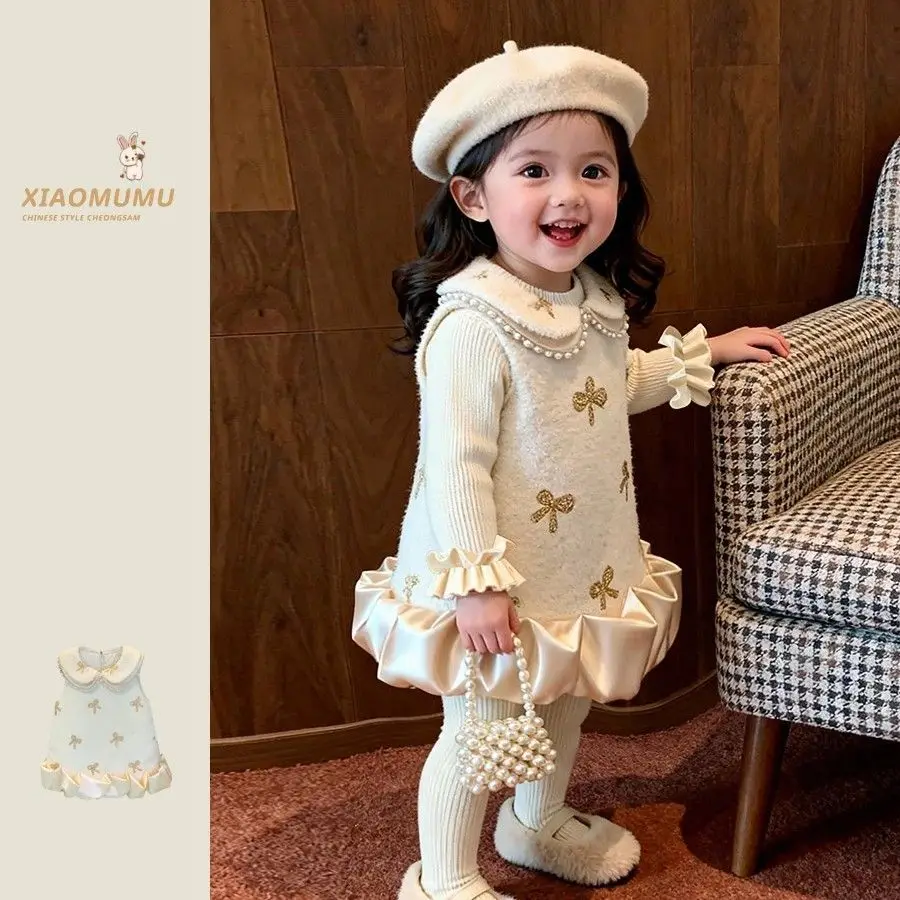 

Baby Girls Autumn Winter Sweet Skirts Princess Ball Gown Floral A-Line Sundress+Sweater Birthday Party Thick Elegance Dress