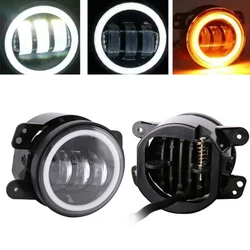 4 Inch LED Fog Lights With White Halo Ring DRL Amber Turn Signal Lamp For Jeep Wrangler JK TJ LJ Dodge Lada Angel Eyes Fog Lamps