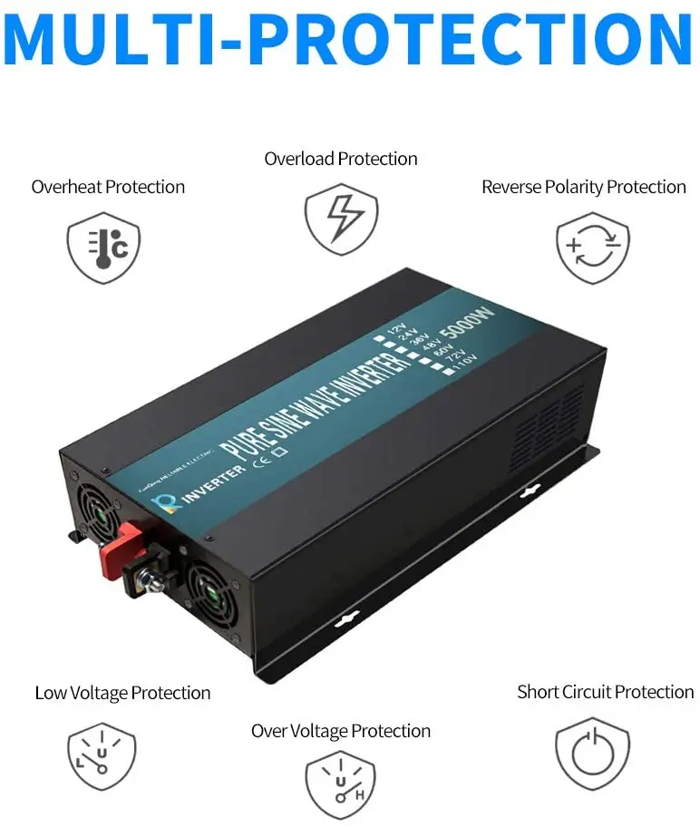 5000W Pure Sine Wave Solar Inverter 12V 220V Car Power Inverter Power Supply 24V 36V 48V DC to 120V 230V 240V AC Remote Control