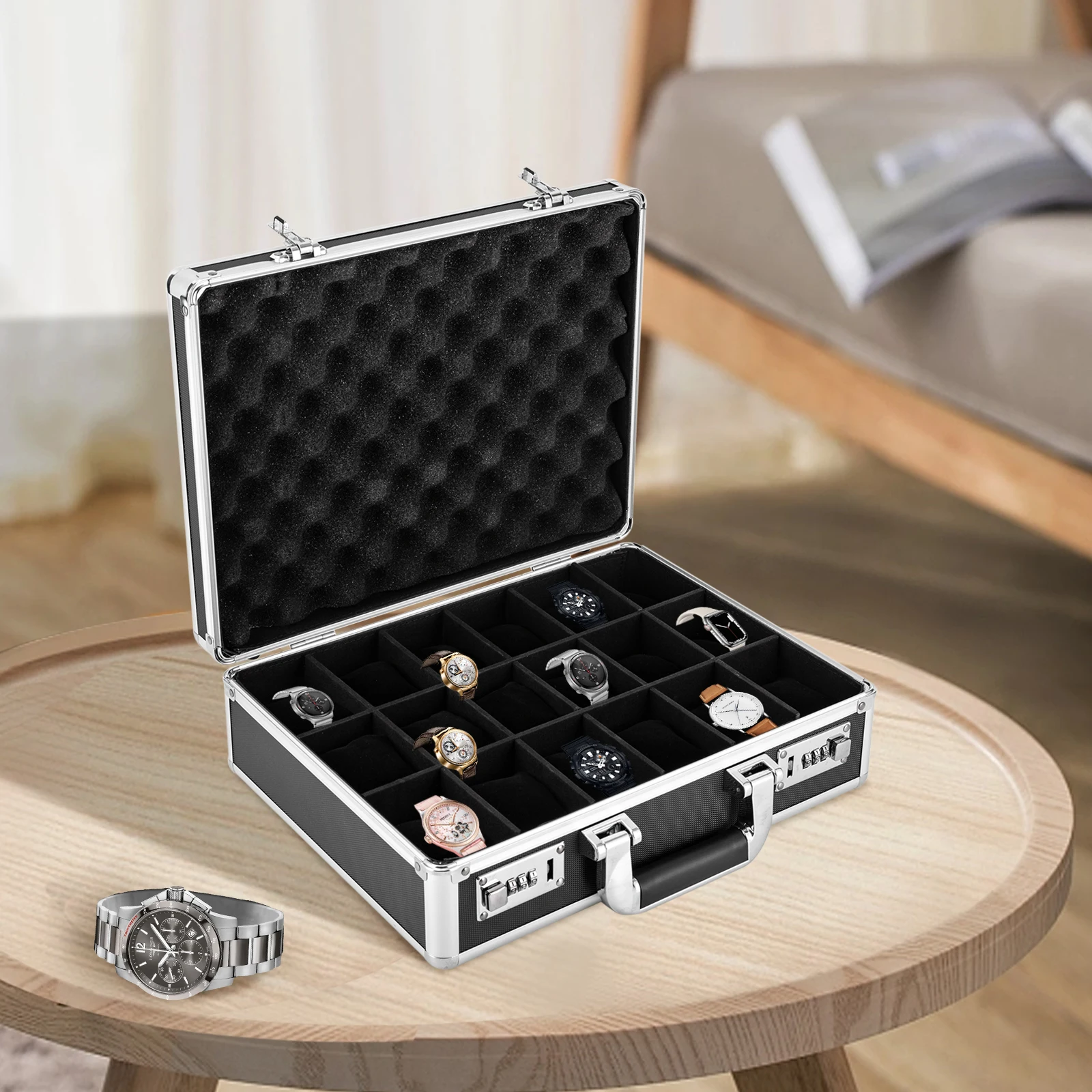 

18Slots Locking Display Briefcase Watches Collector Display Storage Watch Box