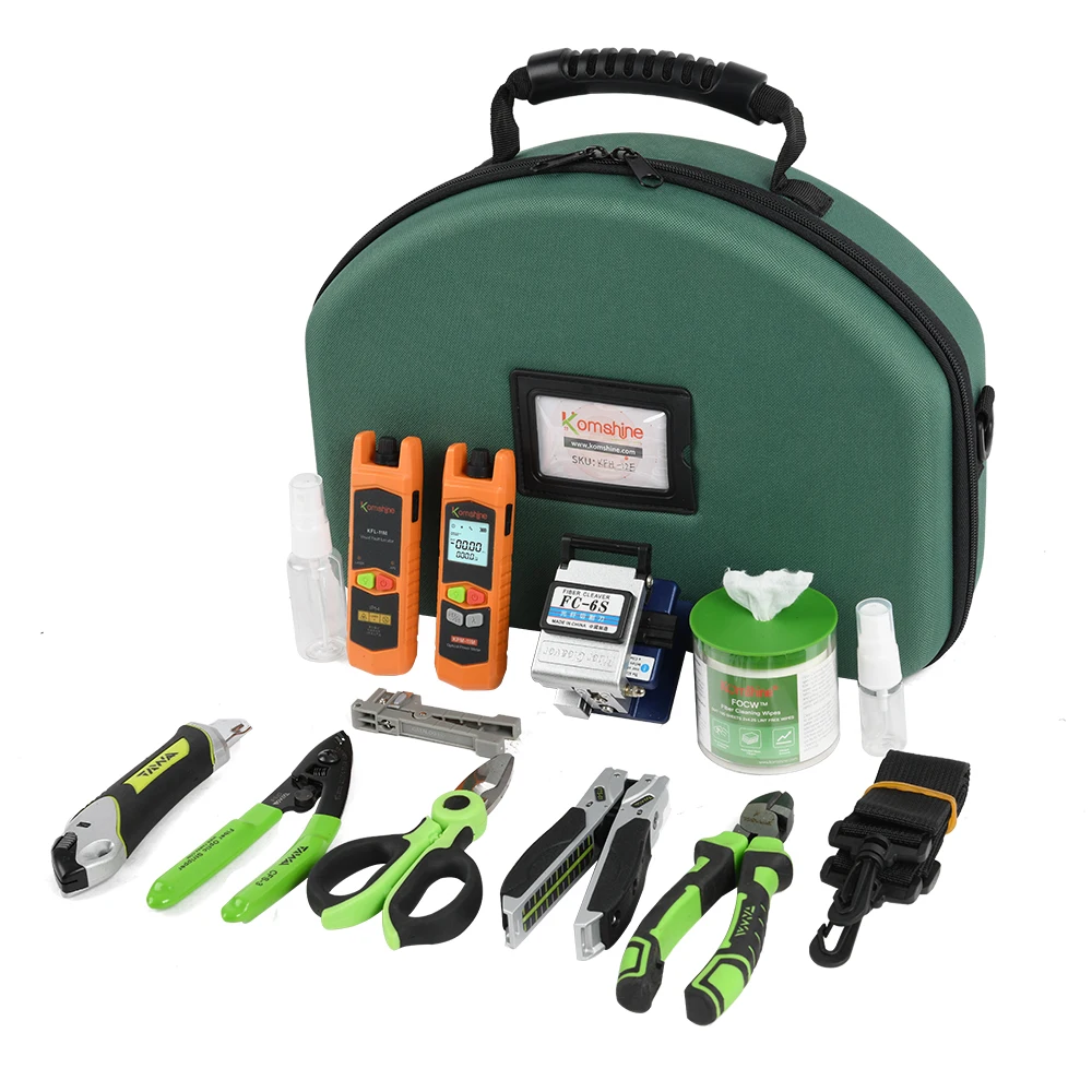 KomShine-FTTH Toolkit with Drop Stripping Tool, Cleaning Wipes, Coax Cable Stripper, Fiber Clever, KFH-12E, KFH-63D