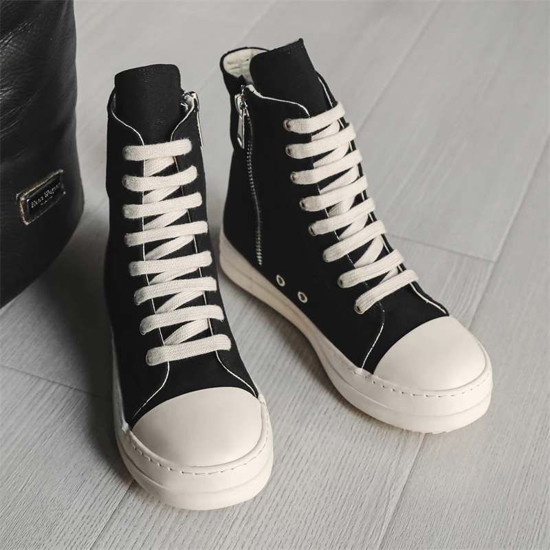 High Top Side Zipper Thick Soled Canvas Shoes, High Top Canvas Shoes, Outdoor Non-slip Shoes