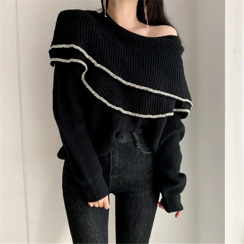 Sweater Round Collar Knitting Patchwork For Women 2024 Spring Fashion Female New Elegant Sweater Long Sleeve Tops Wear