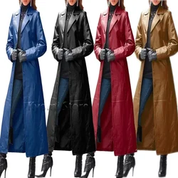 Winter Women's Fashion Cyberpunk Leather Long Jacket Casual Loose Button Solid Color Coats Lapel Biker Jacket Plus Size