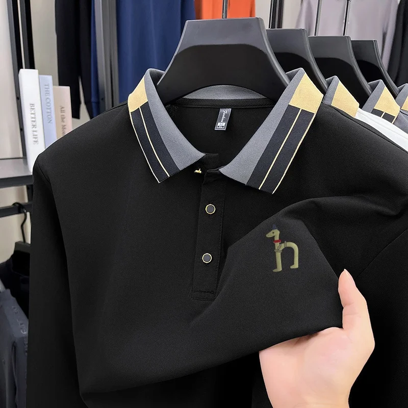 Original Design Herren-Poloshirt mit Revers, Herbst-Neuheit, Einfarbig Bedrucktes Langarm-T-Shirt, Hochwertige Business-Freizeitkleidung für Herren – Detail 7