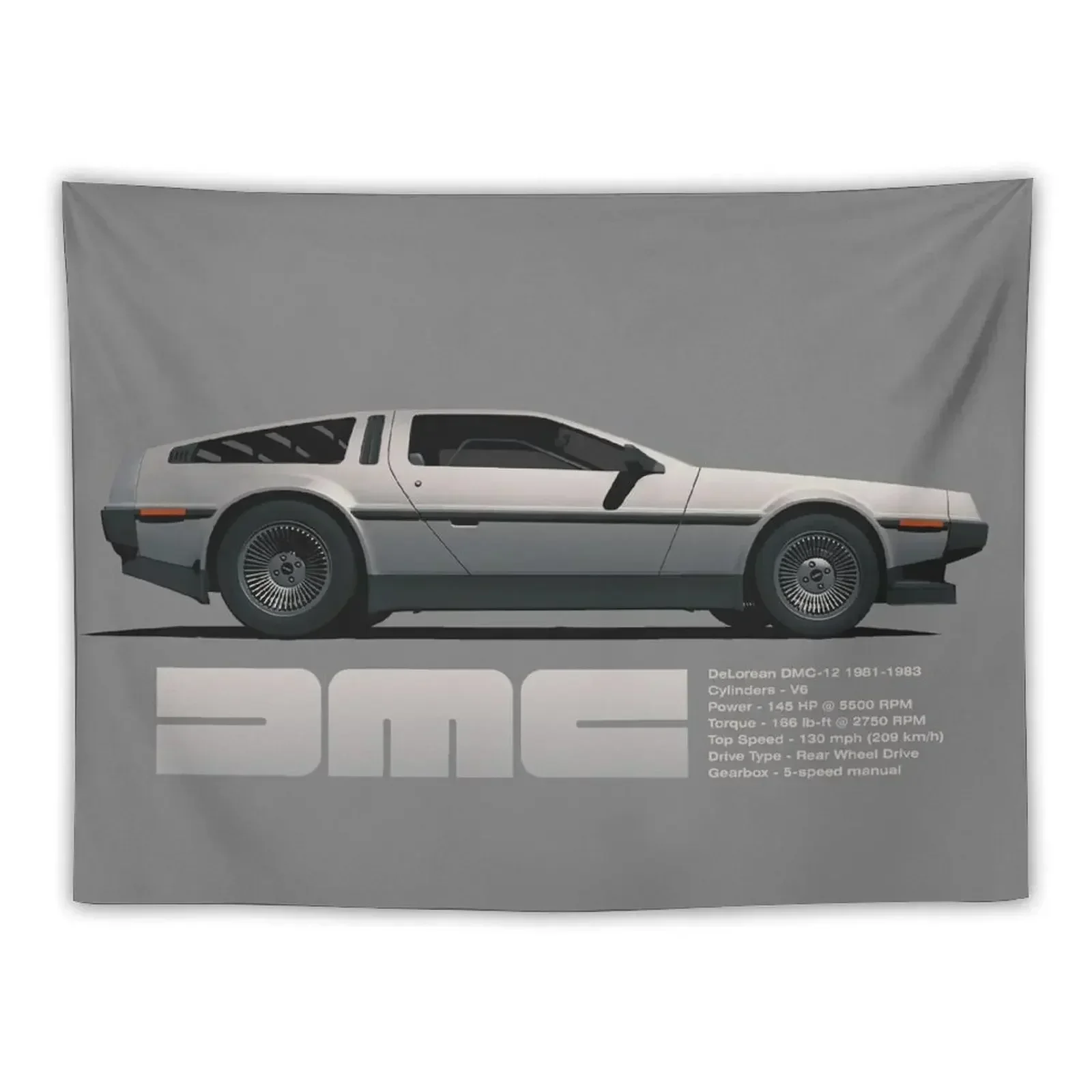 

DeLorean DMC-12 cartoon retro style car side view with specs Tapestry Decoration For Bedroom Wall Deco Tapestry