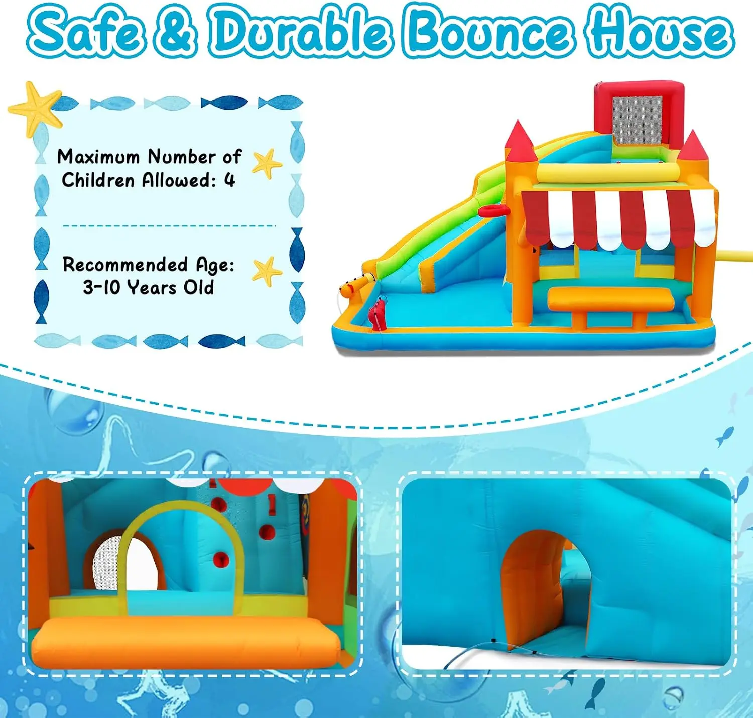 Inflatable Bounce House with Water Slide for Kids Includes Toy Market Stand Splash Pool Climbing Wall Water Gun Bouncer view 5