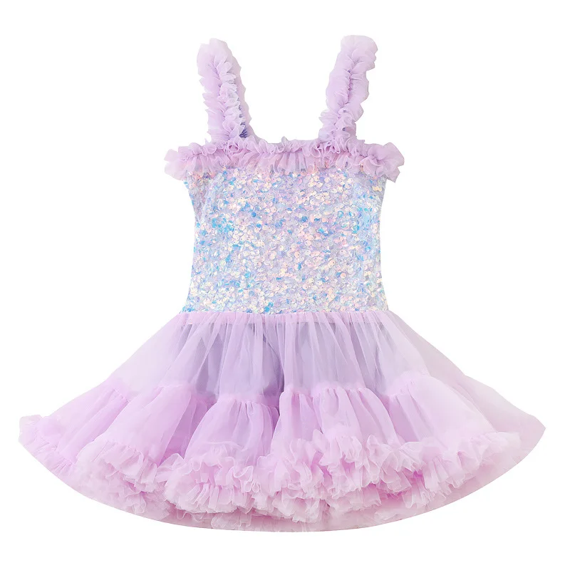 

Baby Girls Party Christmas For Prom Halloween Costume Princess Dresses 1 To 4 6 Years Lilac Sequin Tutu Mini Dress Kids Clothes