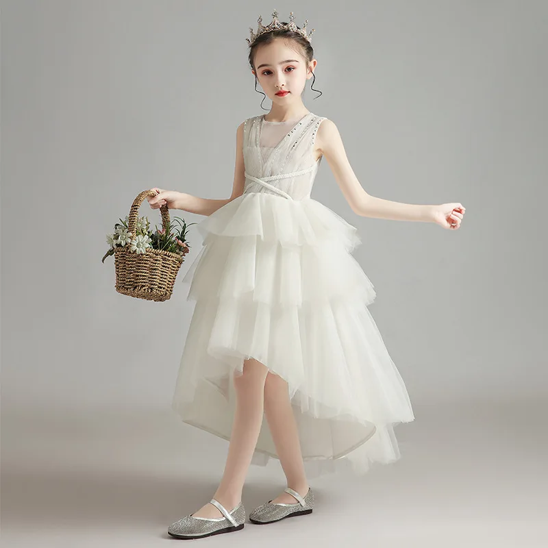 

Children's Dress Princess Dress Spring New Long Sleeve Tulle Tutu Flower Girl Wedding Dress Catwalk Host Costume for Piano Perfo