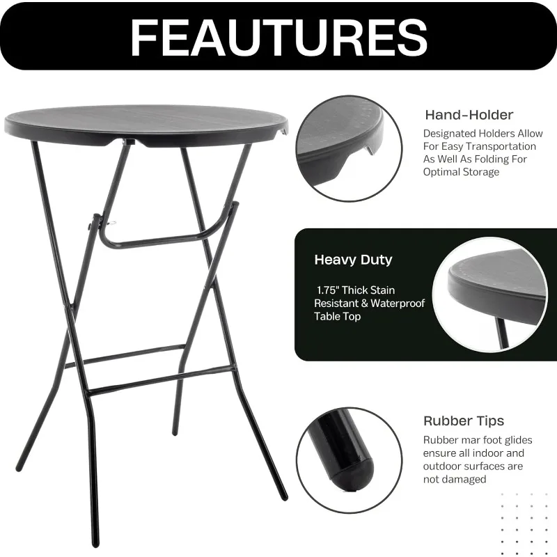 Top Folding Table Commercial Portable for Drink Patio Banquet Card Plastic Coffee Dining Cocktail Wedding Party Event