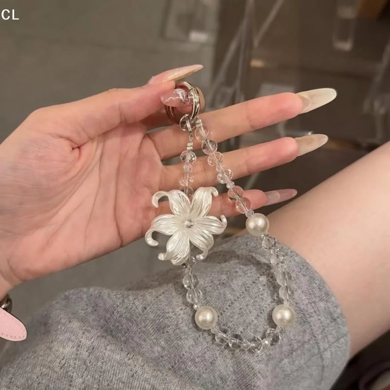 New Ins Bead Pendant With Lily Flower High Beauty Mobile Phone Chain Hanging Rope Wrist Exquisite And High-end Pendant