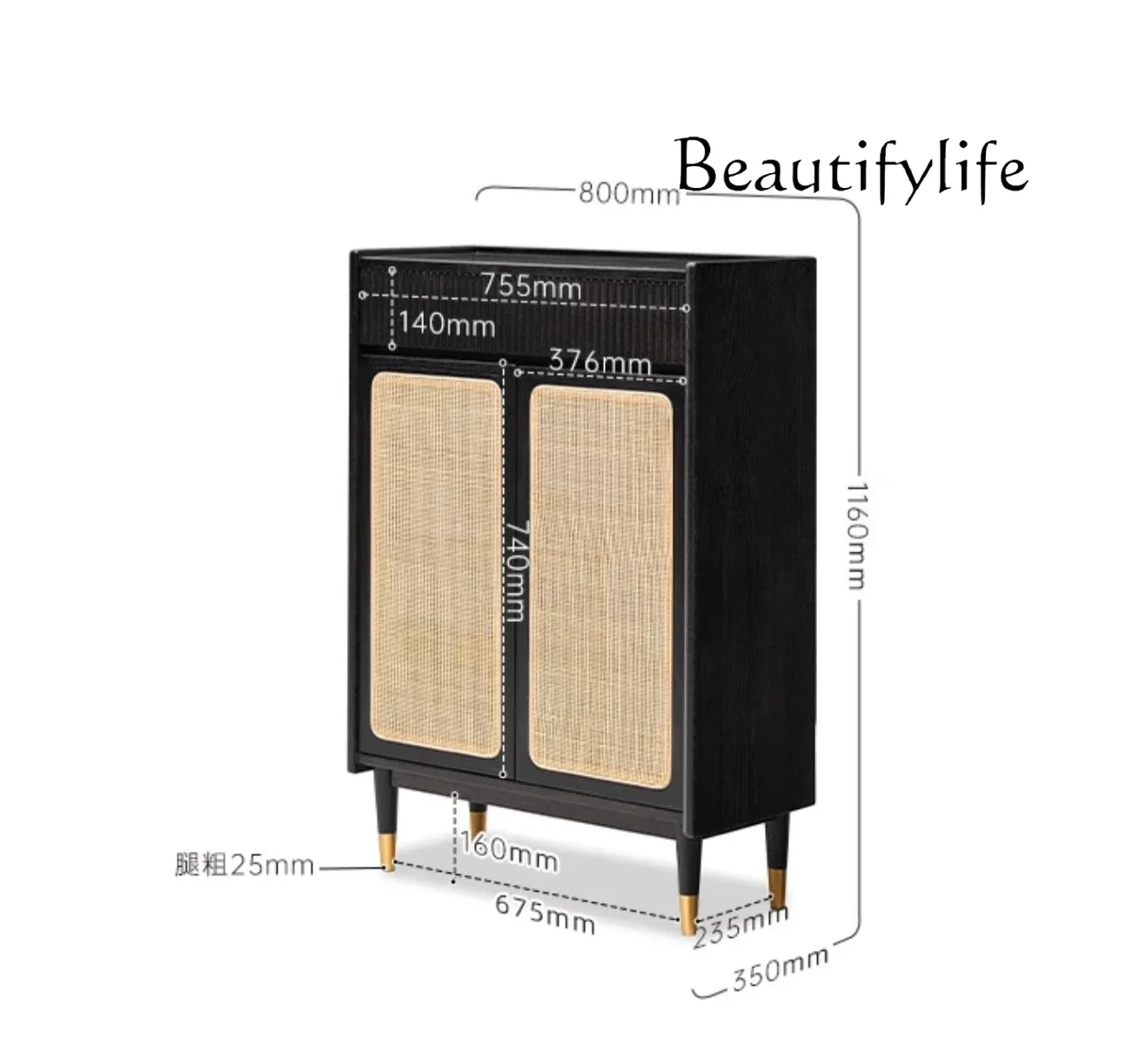 

Medieval style all-solid wood shoe cabinet small apartment living room rattan entrance cabinet