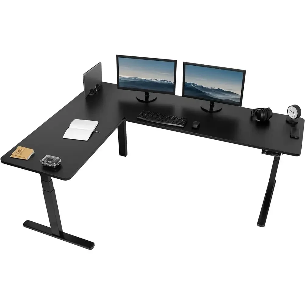 L-Shaped Electric Adjustable Desk, 83 x 60, 2 Black Tops, Memory Controller