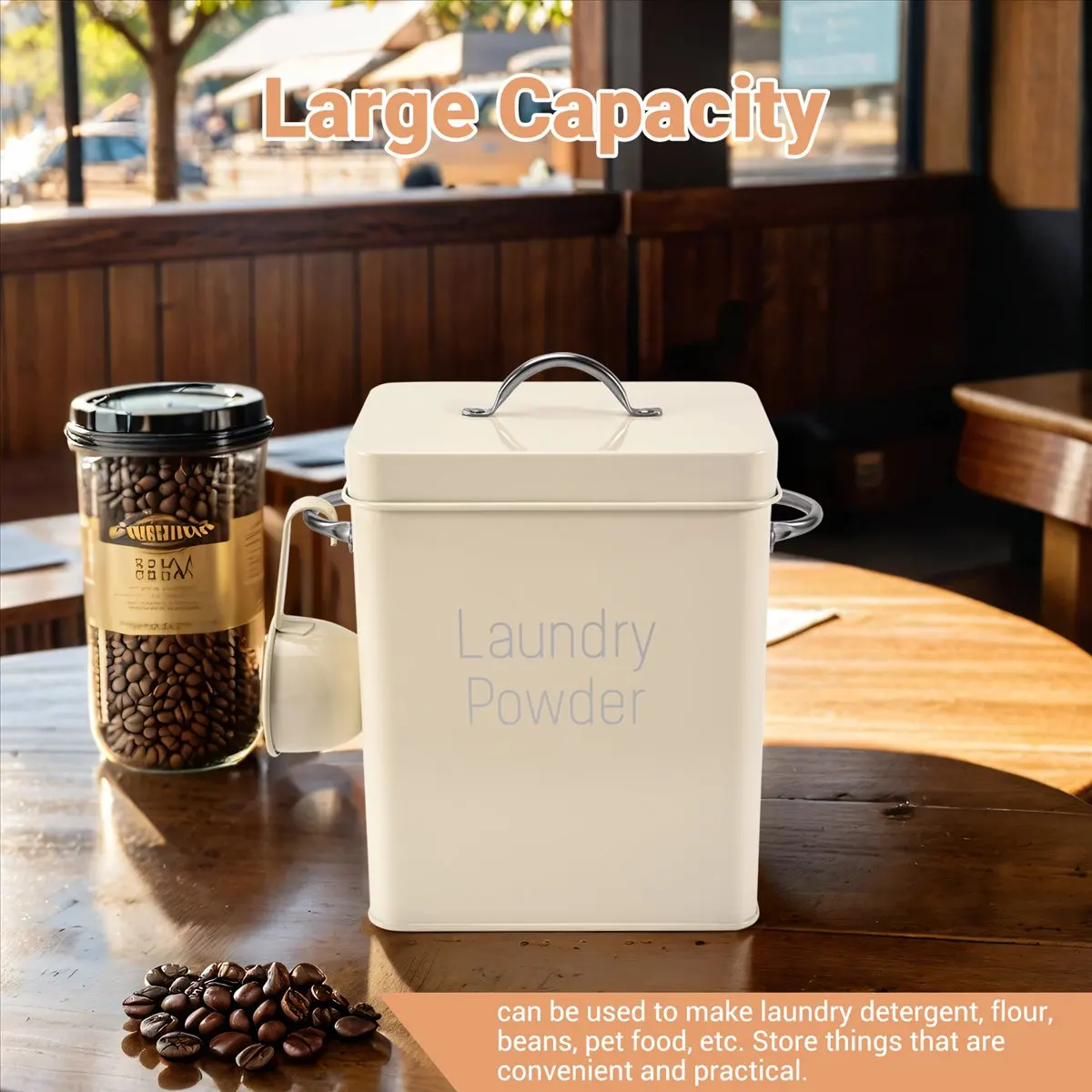 5L Beautiful Powder Laundry Powder Boxes Storage with Scoop White-AT48