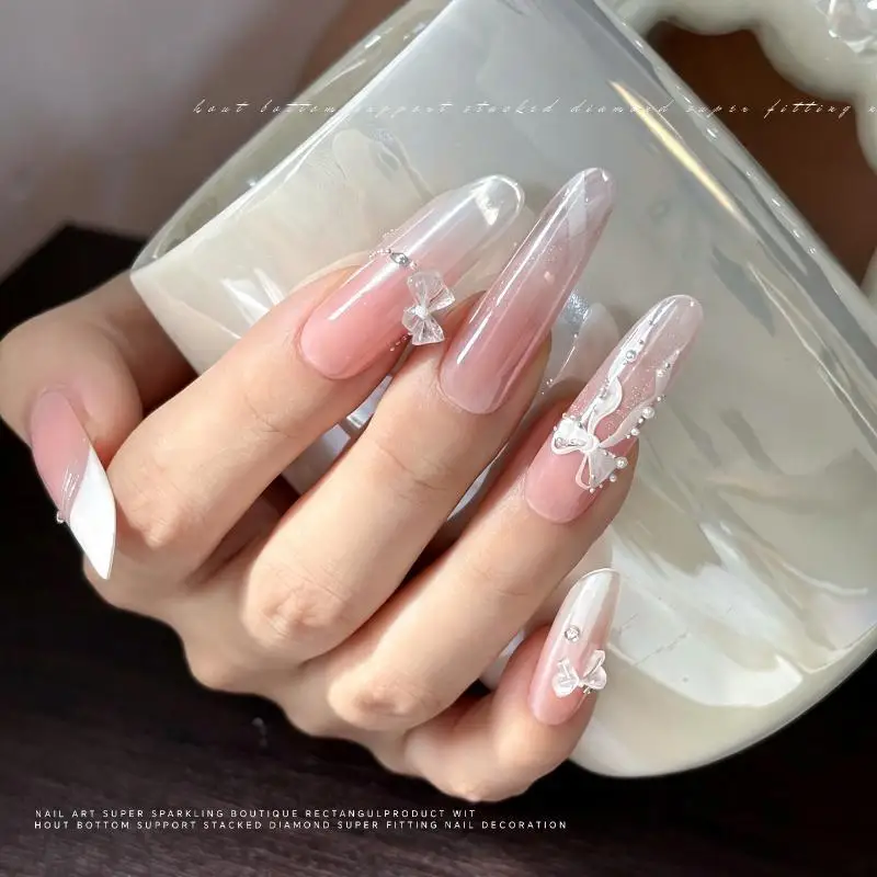 【B】1 Set Y2K Moon Bow Nail Rivet Studs 12 Grids Transparent 3D Bow Tie Nail Charms DIY Valentine's Day Manicure Decoration