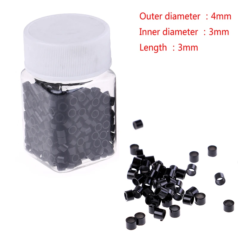 【B】500Pcs 4mm Silicone Lined Micro Rings  Beads For Human Hair Extensions