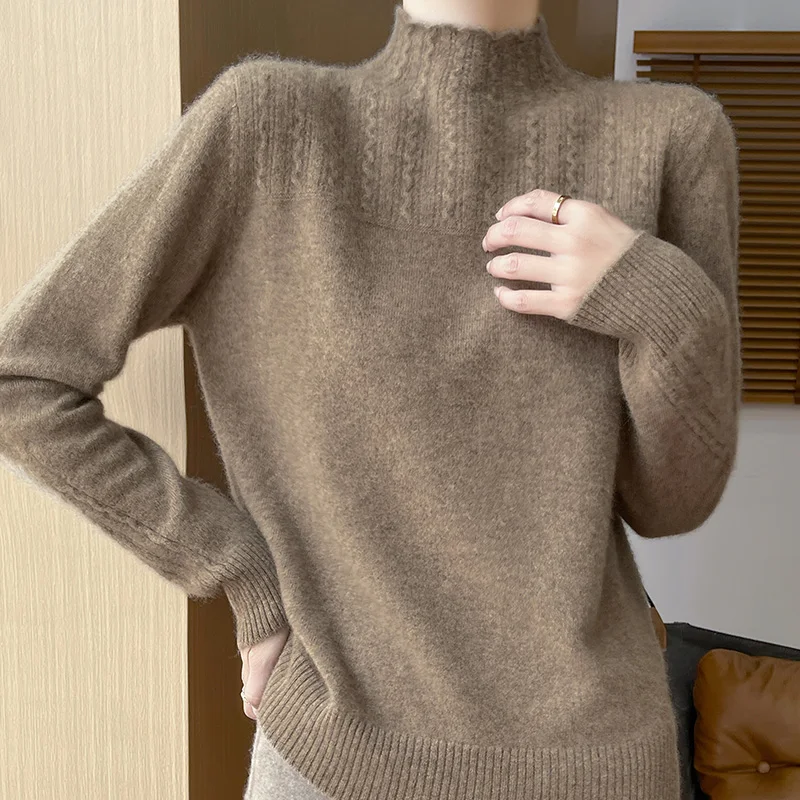 Maglione di lana cava per donna autunno inverno a maniche lunghe tinta unita moda coreana Pullover allentato maglione lavorato a maglia Top