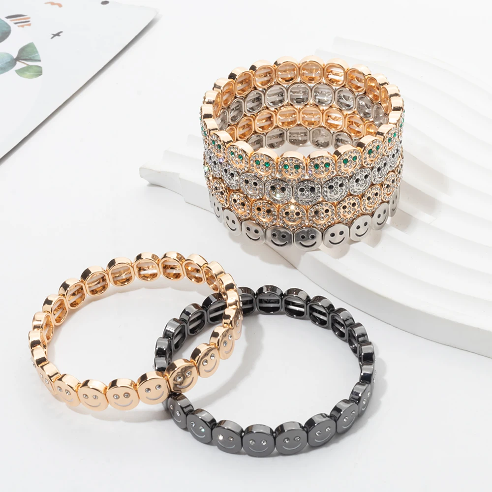 JOLDHAF Gold Color Happy Bangle For Women Inlaid Diamond Elastic Bracelets Dice Hand Accessory