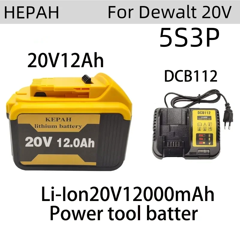 

5S3P DCB200 20V 12000mAh Lithium Rechargeable Battery For Dewalt 18V DCB184 DCB200 DCB182 DCB180 DCB181 DCB182 DCB201 DCB206