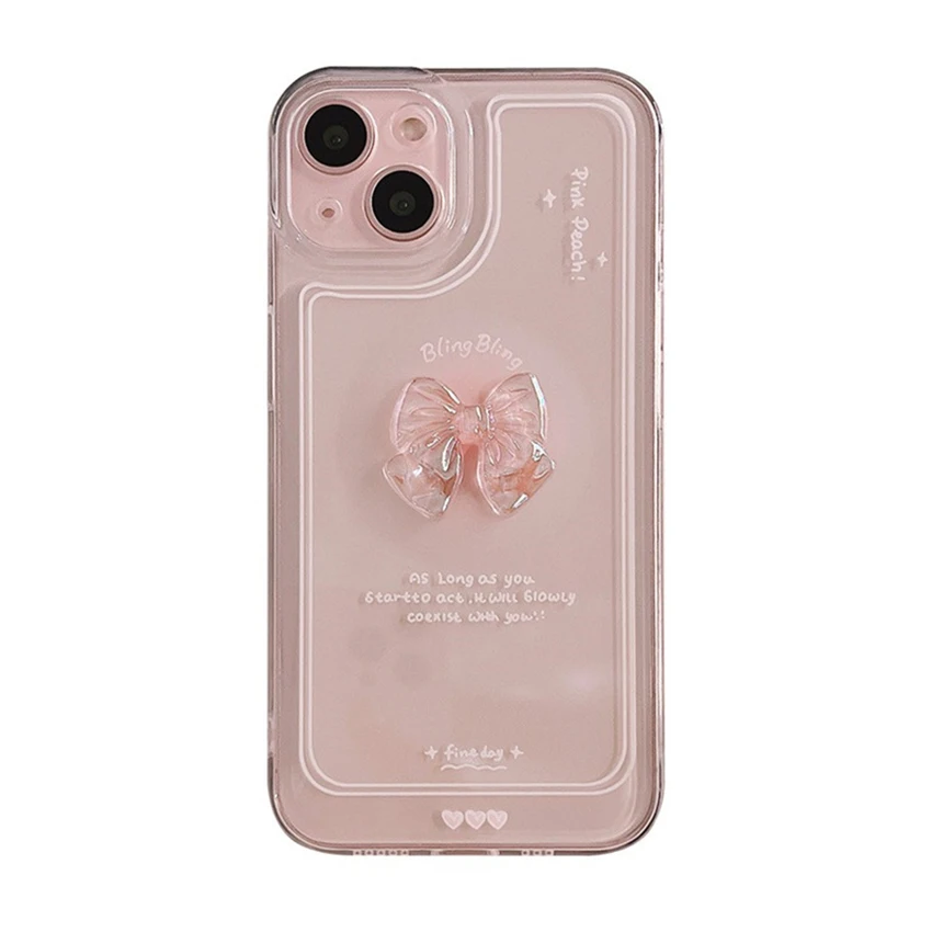 

Stereo Crystal Bow Phone Case For Iphone 16 15 14 13 Pro 12 11 Max Plus Transparent 16Pro Phone Case Silicone 15Pro Cover Shell