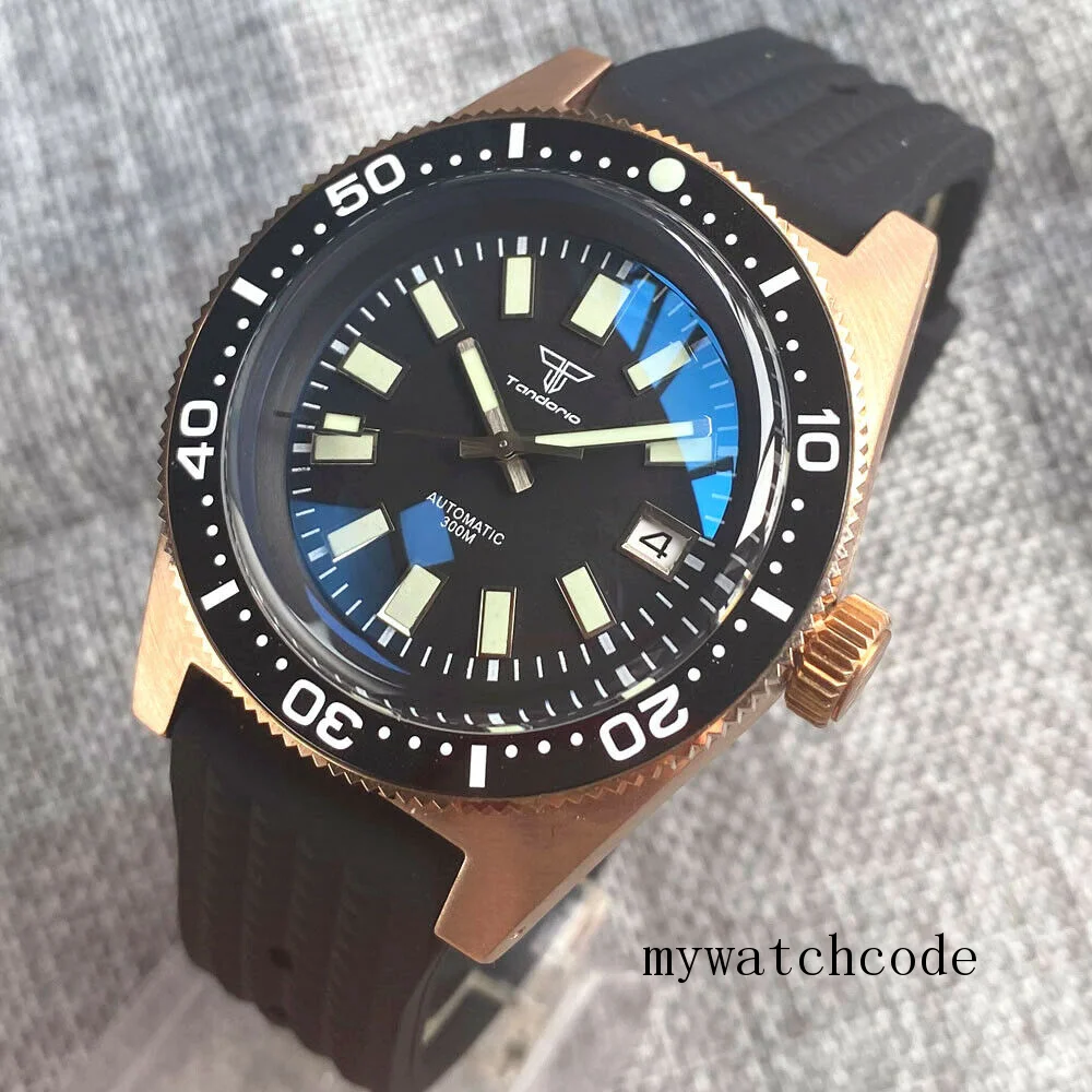 Divers Real Bronze Kagawana Automatic Watch for Men C3 Luminous Waterproof Clock AR Sapphire Crystal Waffle Band Reloj Hombre