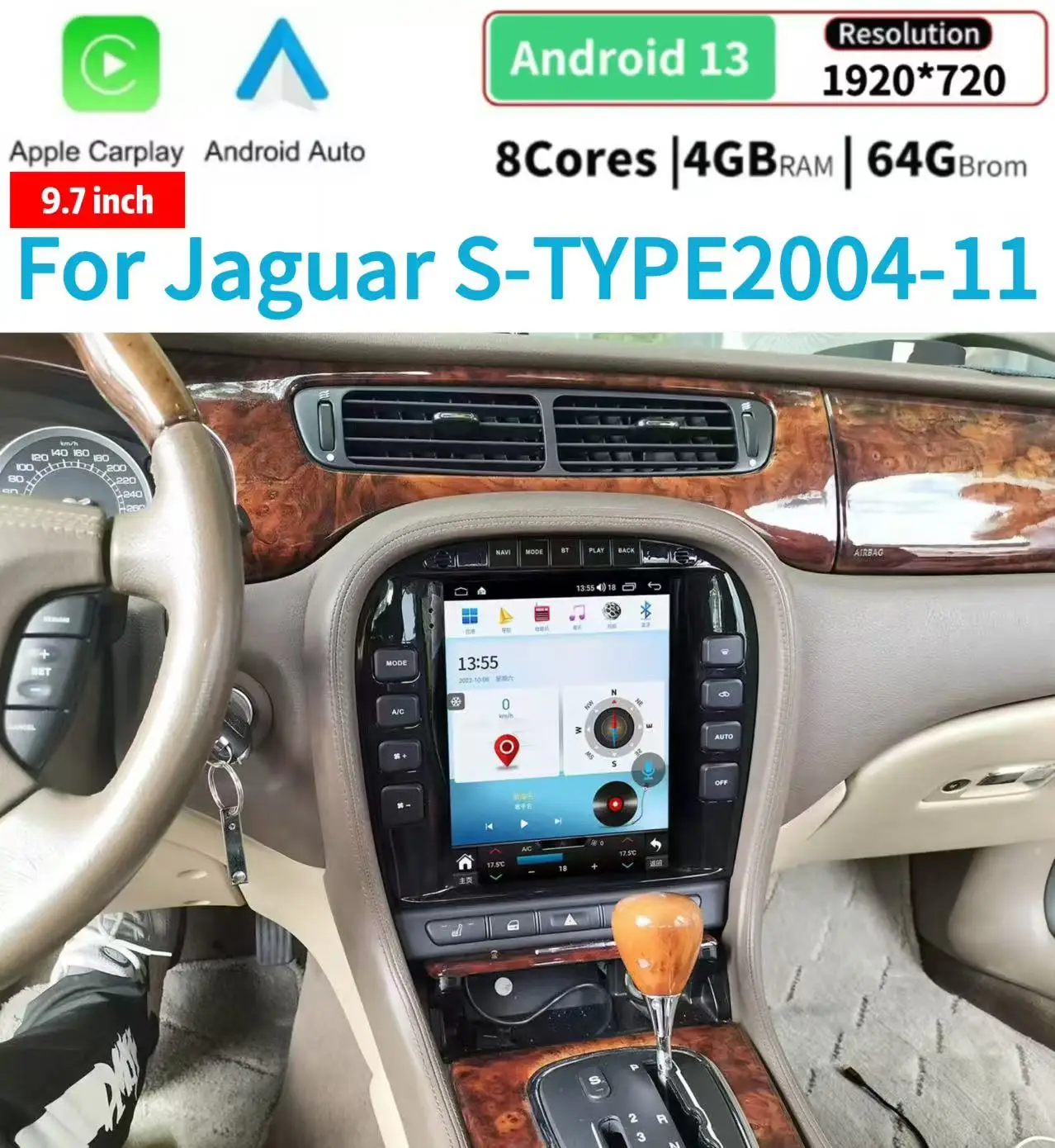 

12.1" Android Navigation Car GPS Stereo Radio Wifi Carplay For Jaguar S-TYPE